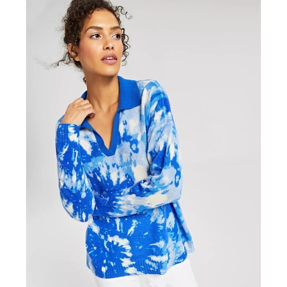 Charter Club Womens Petite PL Cashmere Tie-Dyed Johnny-Collar Sweater $189 1689